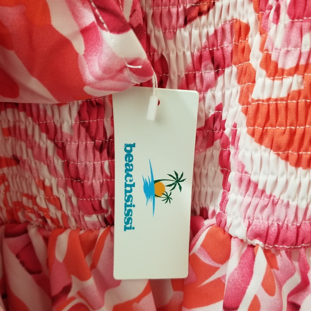 BeachSissi Smocked Midi Dress Off Shoulder Pink Swirl Sz Small NWT - Picture 12 of 16